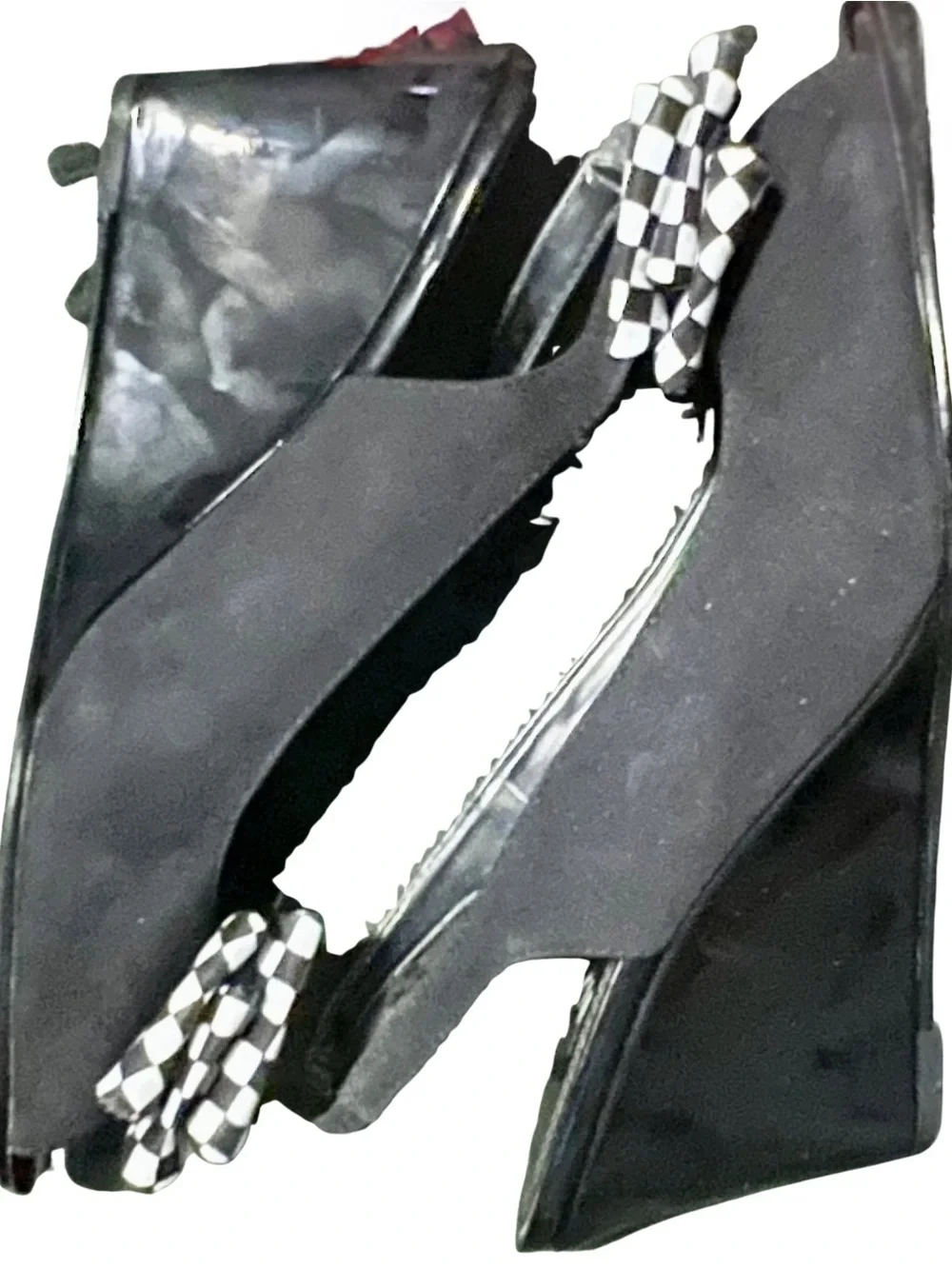 Impo Viola II Black Wedge Slingback Sandals w/ Checker Bow Size 9